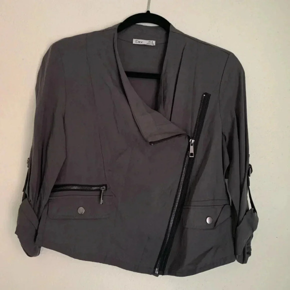 Dex charcoal grey moto style cropped jacket M New With Tags - Picture 1 of 6